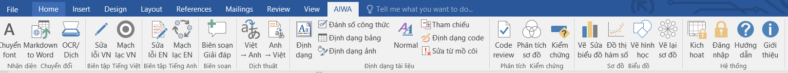 Thanh công cụ AIWA tích hợp trong Microsoft Word
